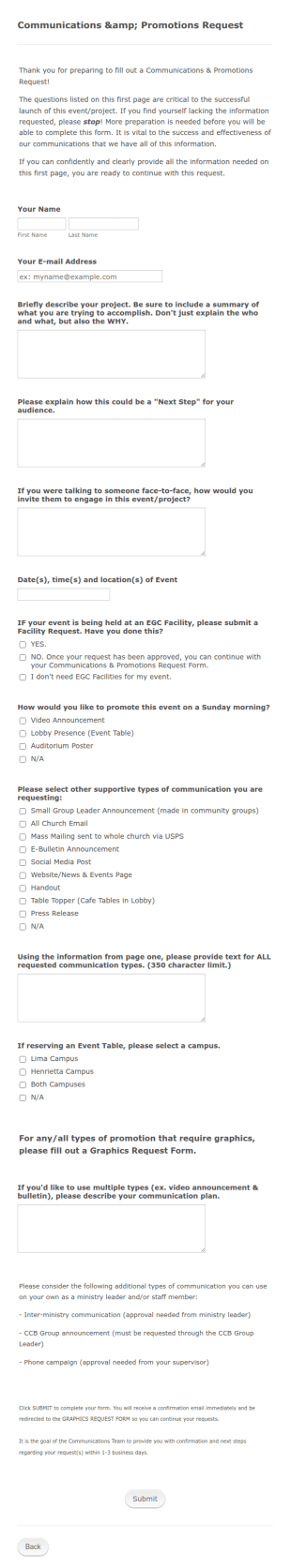 Communications Request Form Template