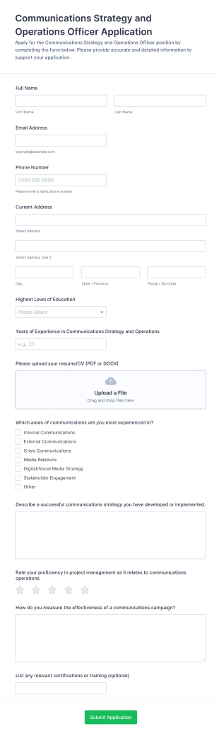 Communications Strategy And Operations Officer Application Form Template