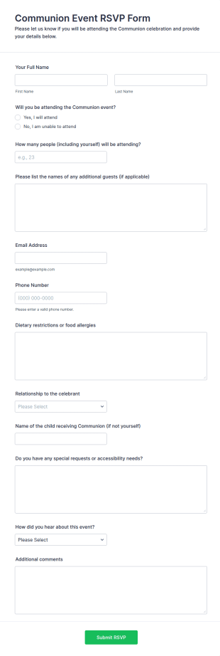 Communion Event RSVP Form Template