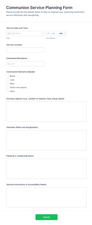 Communion Service Planning Form Template