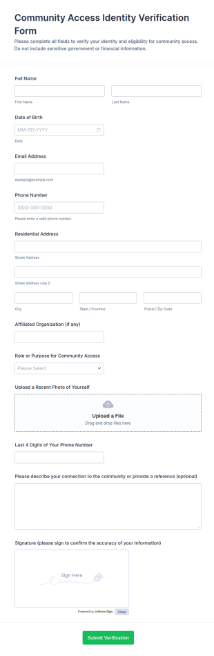 Community Access Identity Verification Form Template