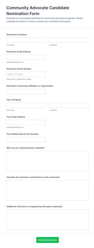 Community Advocate Candidate Nomination Form Template