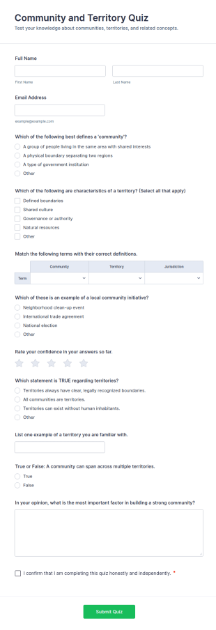 Community And Territory Quiz Form Template