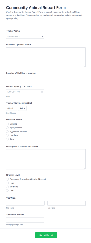Community Animal Report Form Template