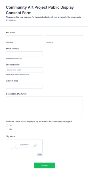 Community Art Project Public Display Consent Form Template