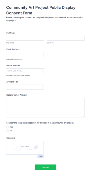 Community Art Project Public Display Consent Form Form Template
