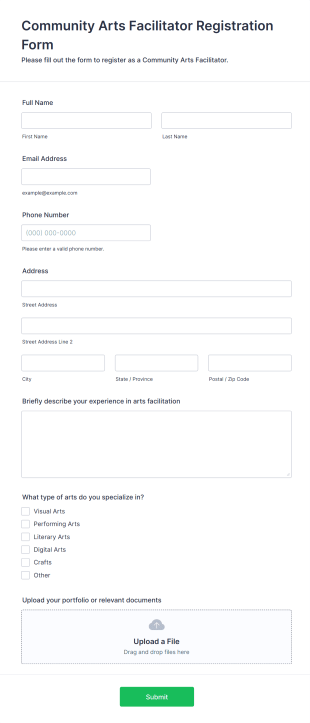 Community Arts Facilitator Registration Form Template