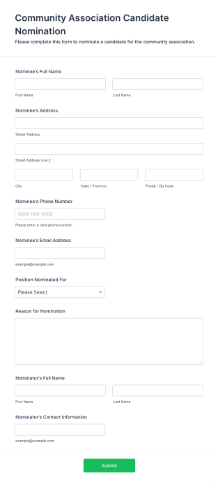 Community Association Candidate Nomination Form Form Template