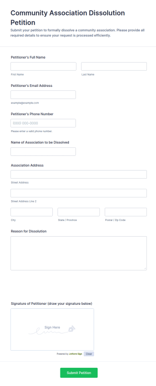 Community Association Dissolution Petition Form Template