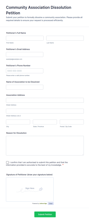 Community Association Dissolution Petition Form Template
