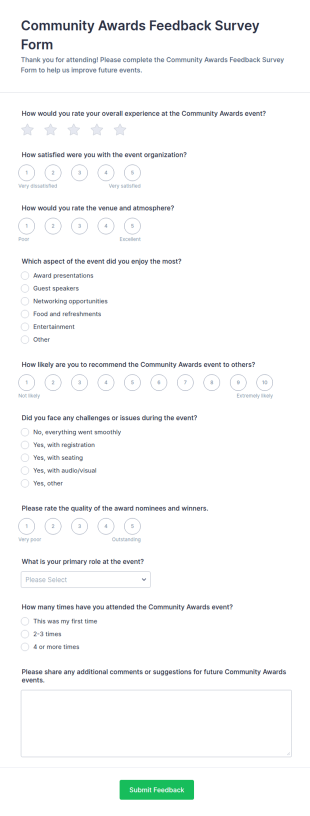 Community Awards Feedback Survey Form Template