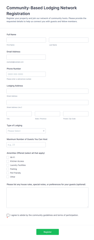 Community Based Lodging Network Registration Form Template