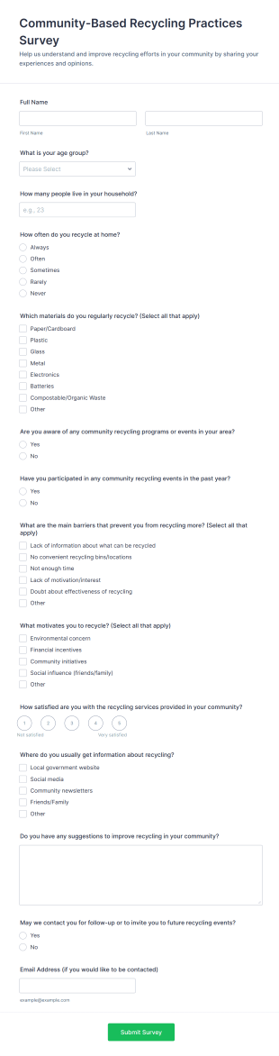 Community Based Recycling Practices Survey Form Template