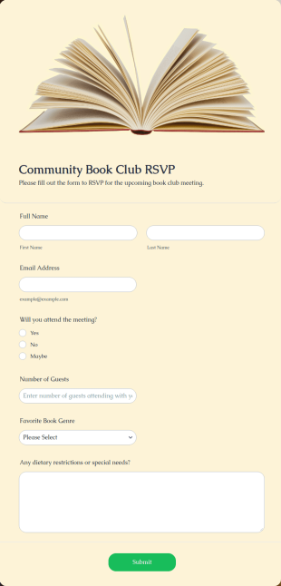 Community Book Club RSVP Form Template