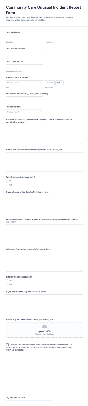 Community Care Unusual Incident Report Form Template