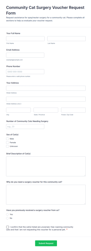 Community Cat Surgery Voucher Request Form Template