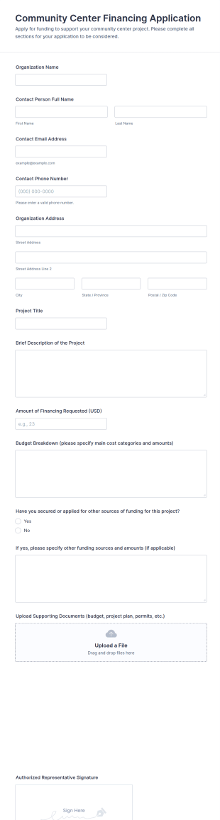 Community Center Financing Application Form Template