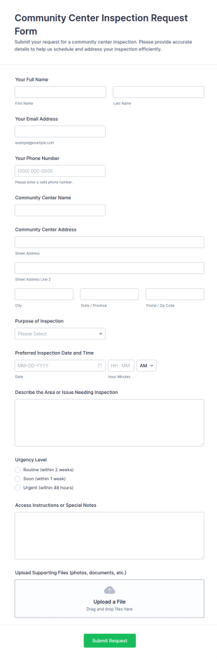 Community Center Inspection Request Form Template