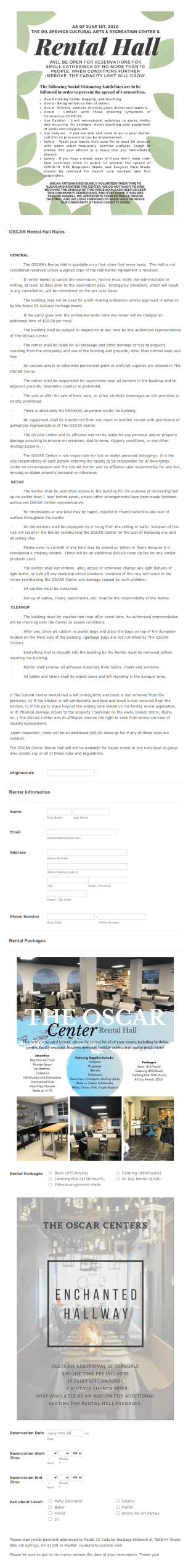Community Center Rental Hall Agreement Form Template