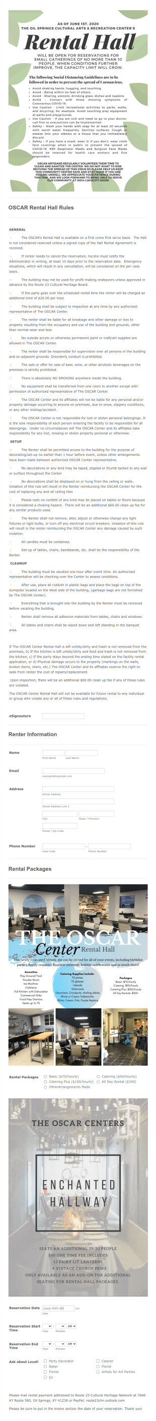 Community Center Rental Hall Agreement Form Template