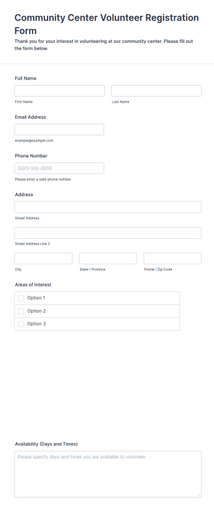 Community Center Volunteer Registration Form Template