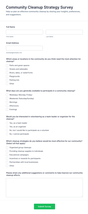 Community Cleanup Strategy Survey Form Template