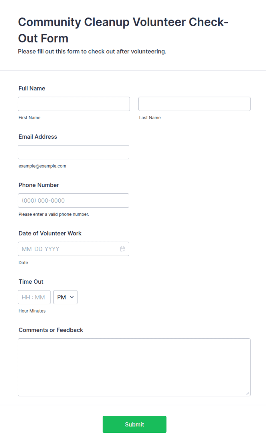 Community. Check Community Cleanup Volunteer Check-Out Form Template | Jotform