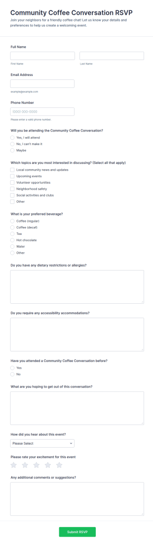 Community Coffee Conversation RSVP Form Template
