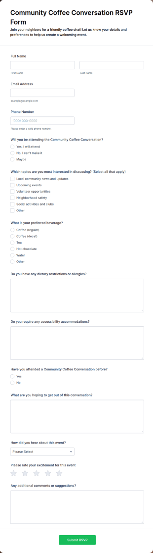 Community Coffee Conversation RSVP Form Template