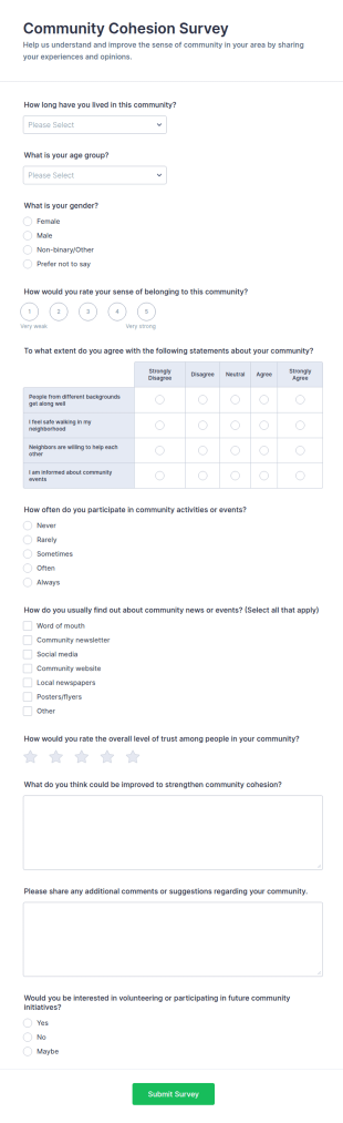 Community Cohesion Survey Form Template