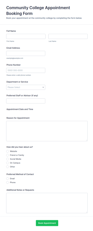 Community College Appointment Booking Form Template
