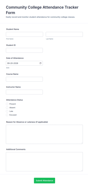 Community College Attendance Tracker Form Template