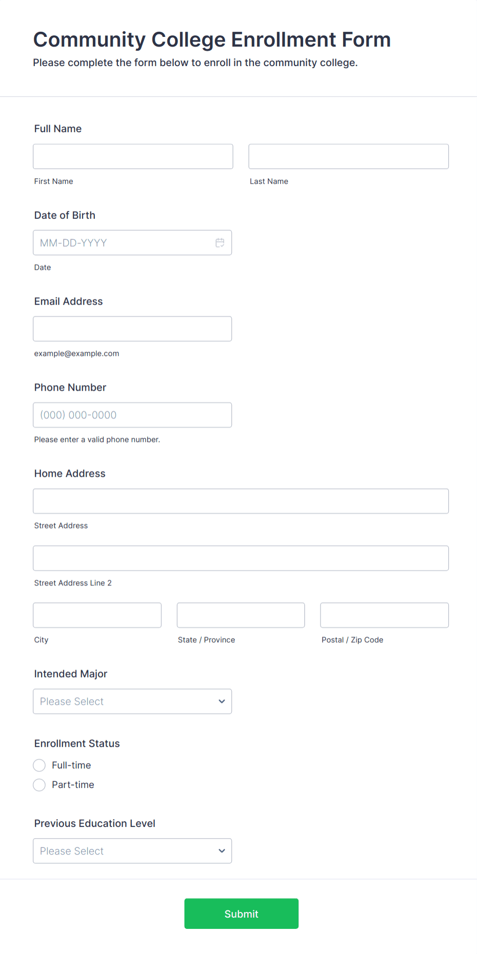 Community College Enrollment Form Template | Jotform