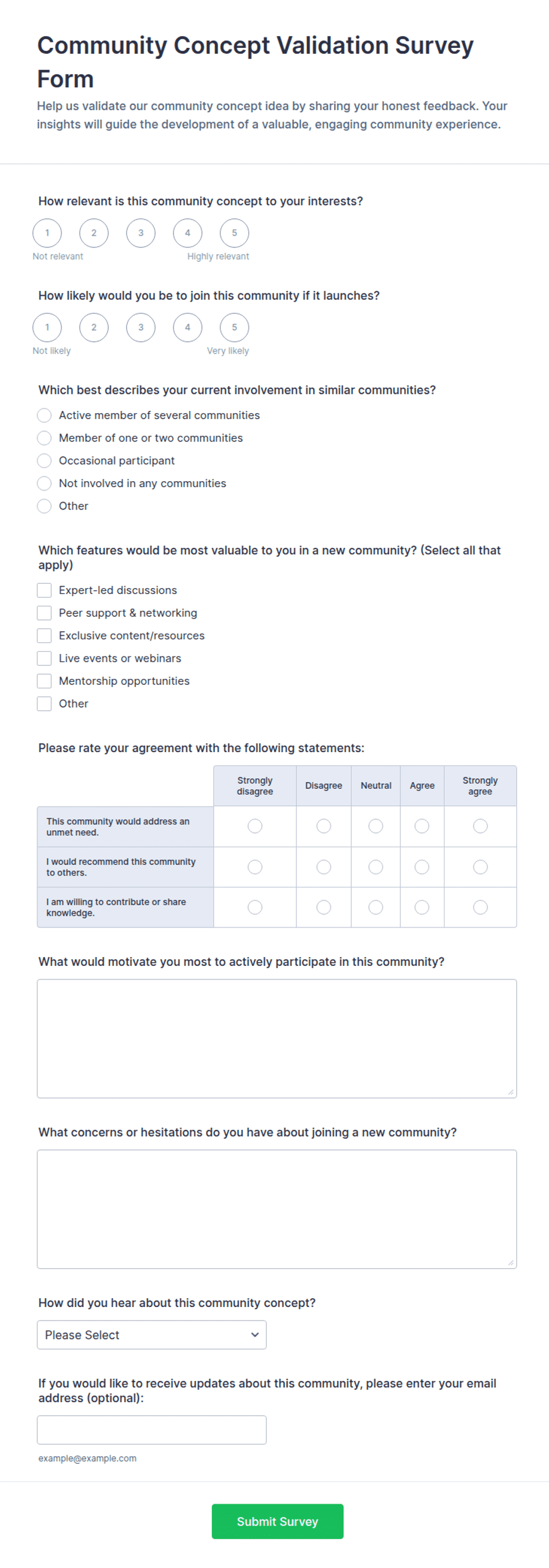 Community Concept Validation Survey Form Template | Jotform