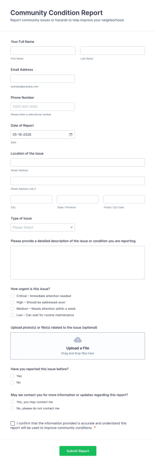 Community Condition Report Form Template