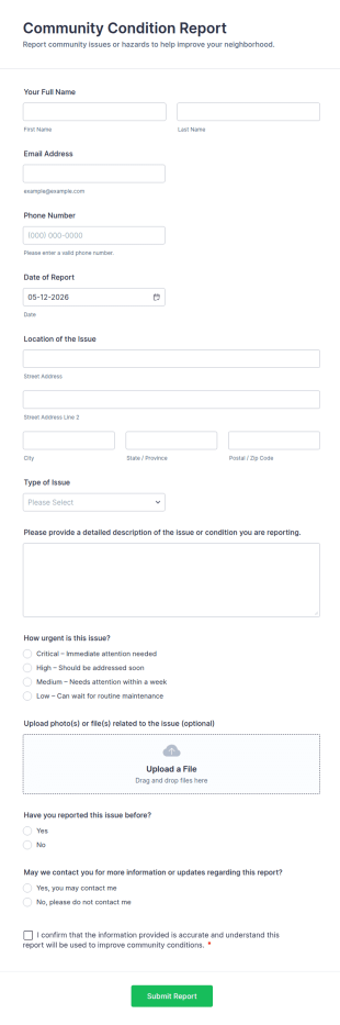 Community Condition Report Form Template