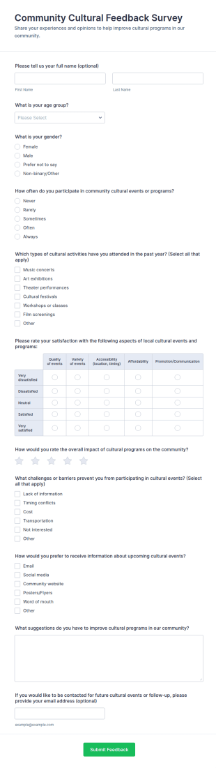 Community Cultural Feedback Survey Form Template