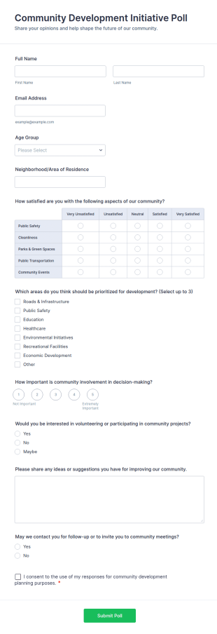 Community Development Initiative Poll Form Template