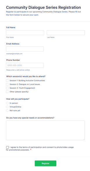 Community Dialogue Series Registration Form Template