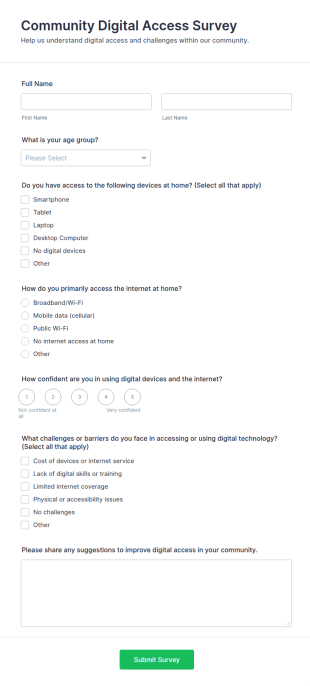 Community Digital Access Survey Form Template