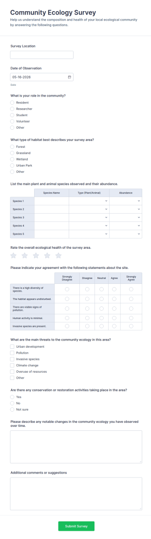 Community Ecology Survey Form Template