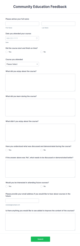 Community Education Feedback Form Template