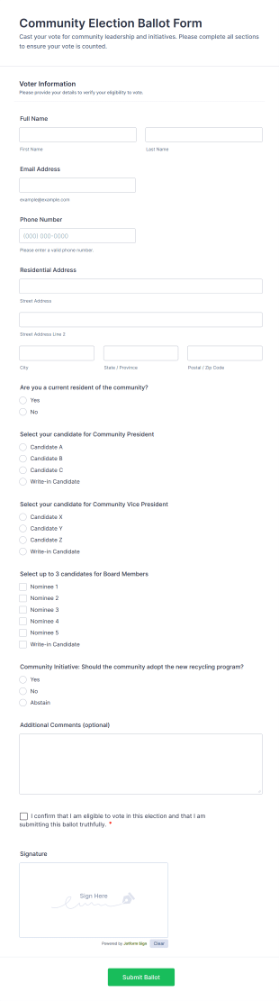 Community Election Ballot Form Template