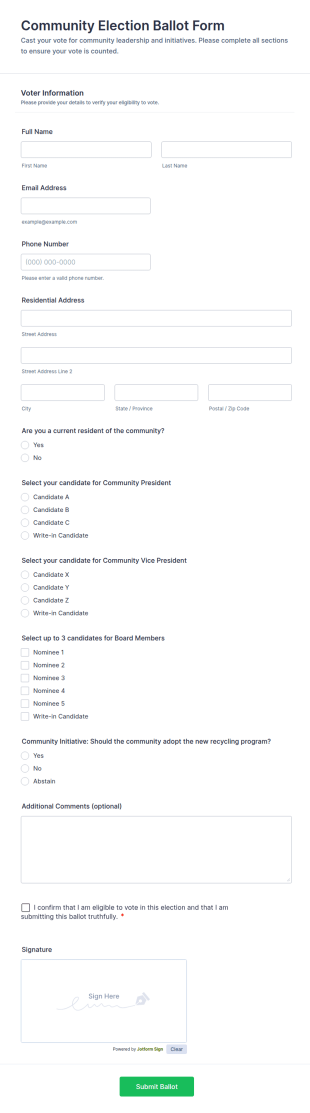 Community Election Ballot Form Template