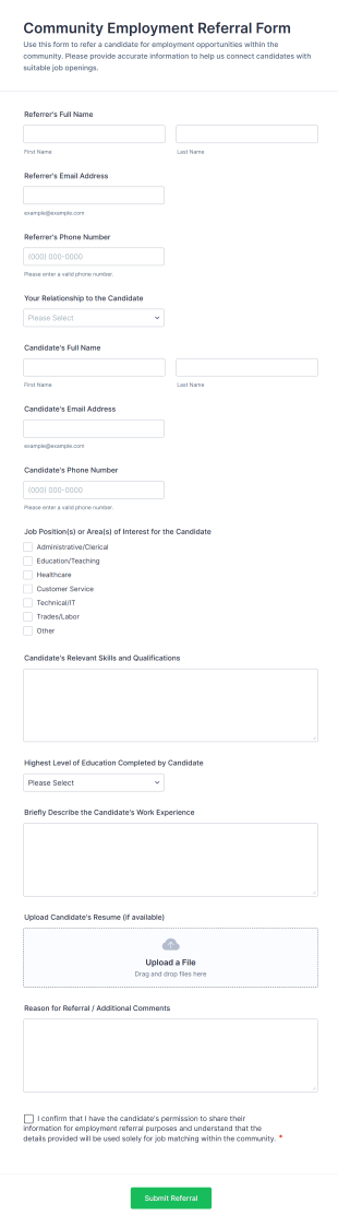 Community Employment Referral Form Template