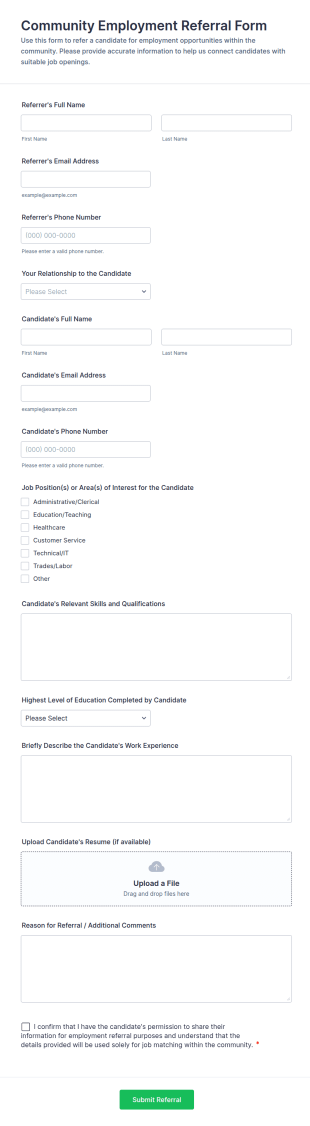 Community Employment Referral Form Template