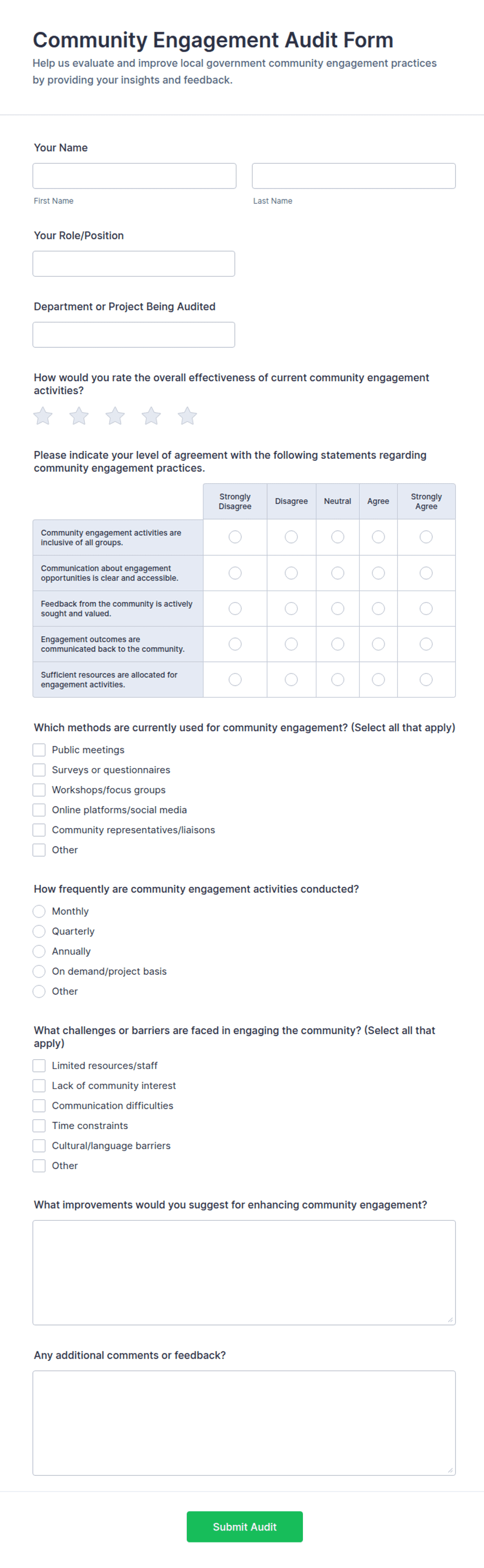 Community Engagement Audit Form Template | Jotform