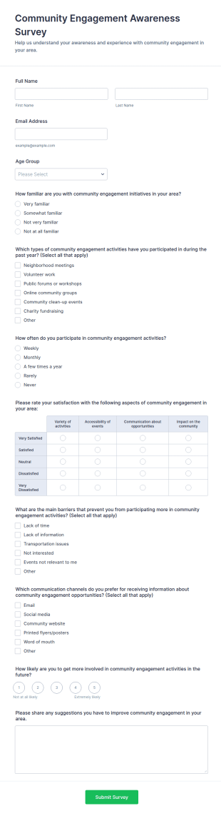 Community Engagement Awareness Survey Form Template