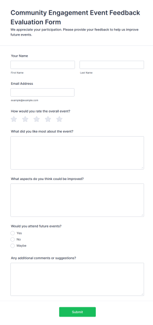 Community Engagement Event Feedback Evaluation Form Template