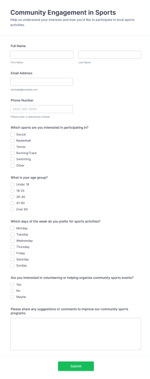 Community Engagement In Sports Form Template